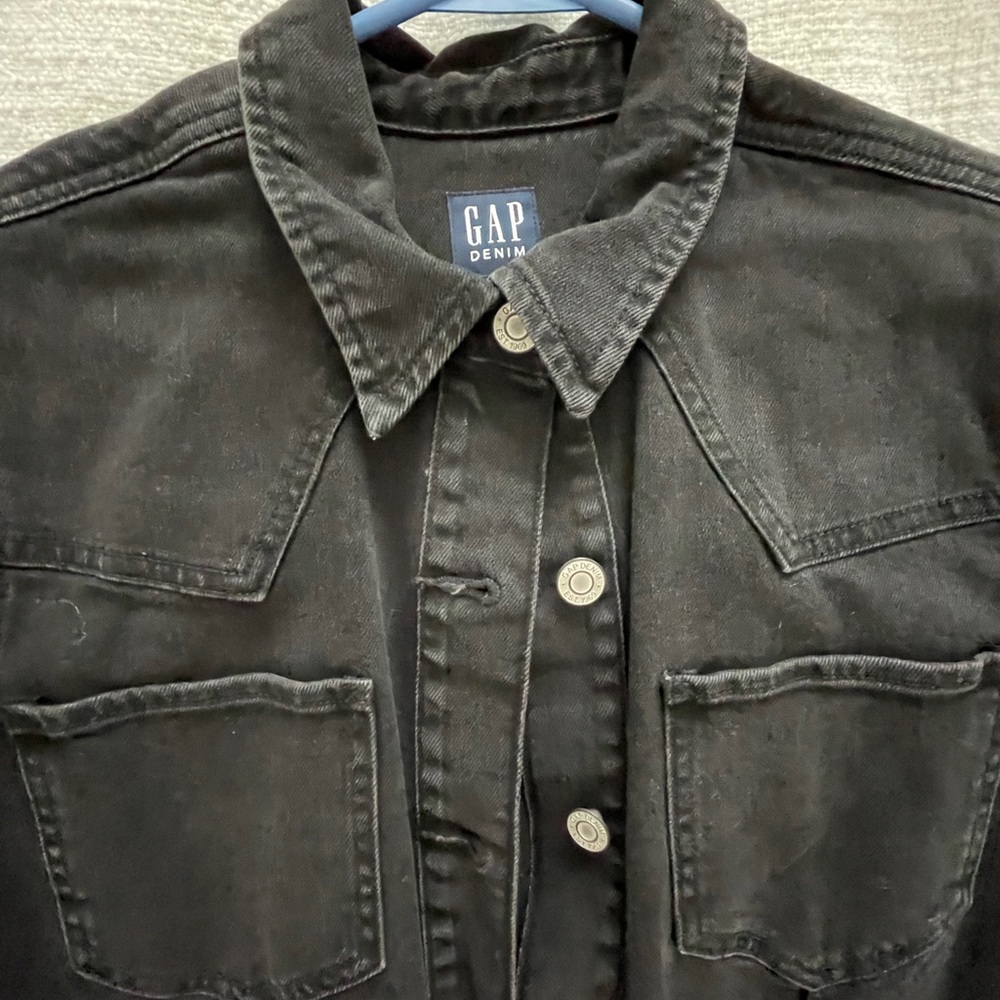 Gap Women’s Tall Black Denim Shirt Dress - Picture 5 of 8